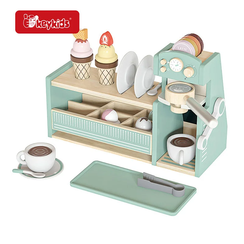 3-in-1 Pretend Play Wooden Coffee & Ice Cream Counter Playsets for Kids W10A233